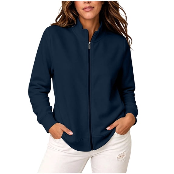 Ozmmyan Plus Size Womens Sweatshirt for Womens Lightweight Zip Up Jacket Stand Collar Long Sleeve Casual Solid Color Short Coat Fall Spring Outerwear Tops