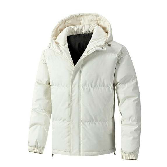 Ozmmyan Thick Winter Jackets for Men Puffer Fleece Lining Warm Mens Winter Coat Solid Color Men's Outerwear with Adjustable Hood and Hem, Men's Winter Ski Snow Rain Jackets, M-4XL