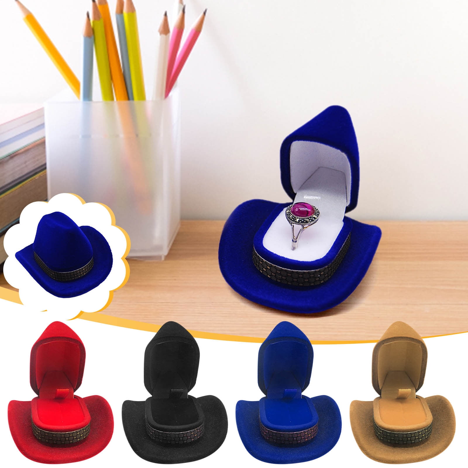 Ht Shape Ozmmyan Western Style Hat Shaped Portable Jewelry Box Ring Necklace ...