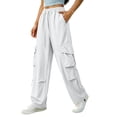 thumbnail image 1 of Ozmmyan Wide Leg Sweatpants for Womens Lightweight Cargo Pants Drawstring High Elastic Waist Baggy Utility Trousers with Multiple Pockets, 1 of 5