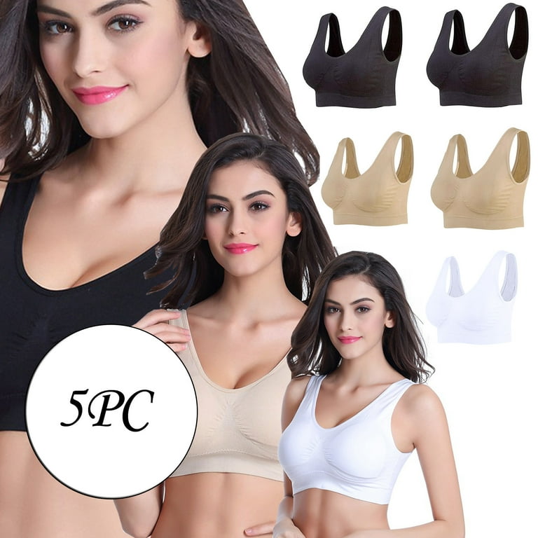 Ozmmyan Wirefree Bras for Women ,5PC Plus Size Sports Bra Wirefree Comfort  Sports Bras for Women Extra-Elastic Bra Active Yoga Sports Bras S-4XL 5  Color, Summer Savings Clearance 