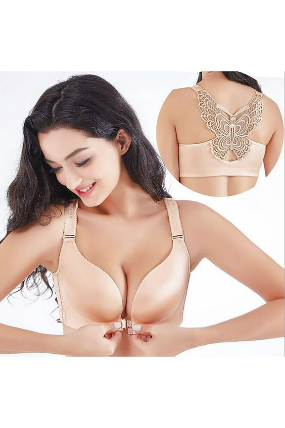 Ozmmyan Wirefree Bras for Women ,Plus Size Front Closure Lace Bra Wirefreee Extra-Elastic Bra Adjustable Shoulder Straps Sports Bras 34C-52D, Summer