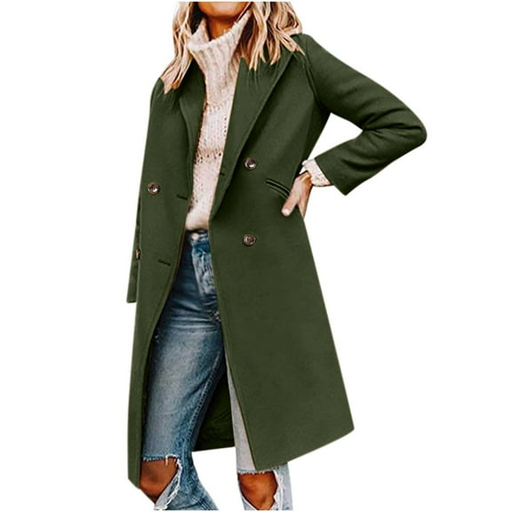 Ozmmyan Woman Wool Coat Winter Casual Solid Turndown Keep Warm Single-breasted Windbreaker Coat Anoraks