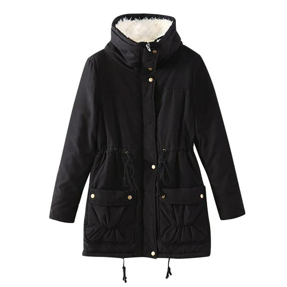 Ozmmyan Women Buttons Long Sleeve Solid Pockets Coat Plus Fleece Jacket Outwear Top