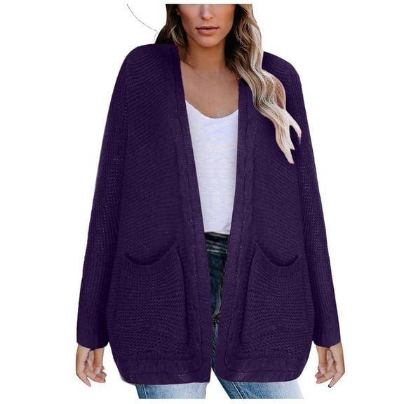 Ozmmyan Women Cardigan Sweater Fashion Casual Knitted Pocket Sweater Solid Color Long Sleeve Cardigan Tops