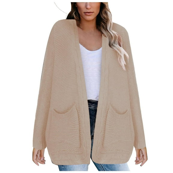 Ozmmyan Women Cardigan Sweater Fashion Casual Knitted Pocket Sweater Solid Color Long Sleeve Cardigan Tops
