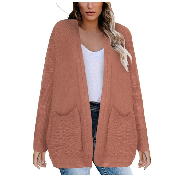Ozmmyan Women Cardigan Sweater Fashion Casual Knitted Pocket Sweater Solid Color Long Sleeve Cardigan Tops