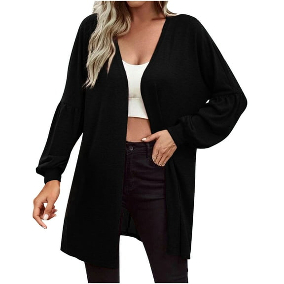 Ozmmyan Women Cardigan Sweater Solid Loose Long Sleeve Cardigan Autumn Winter Coat