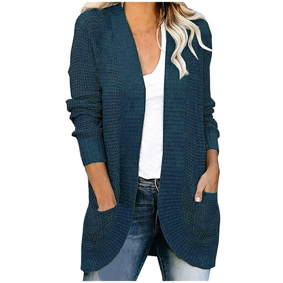 Ozmmyan Women Casual Solid Knitting Loose Cardigan Long Sleeve Sweaters