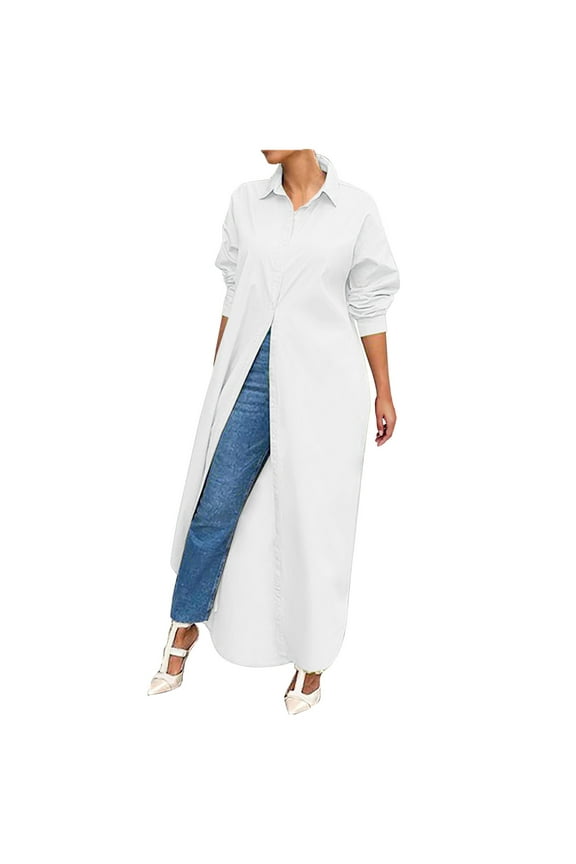 Women Casual Solid Long Cardigan Long Sleeve Open Front Cardigan Button Down Shirt Fall Clothes for Women 2022, Clearance Sale