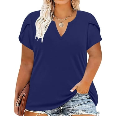 Ozmmyan Women Fashion Casual Printing Short Sleeve Loose Plus Size Tee Tops V-neck Tunic Blouse Summer Tops for Women Clearance