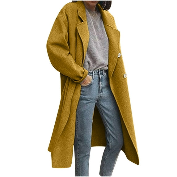 Ozmmyan Women Plus Size Jacket Long Sleeve Loose Solid Woolen Double Breasted Coat