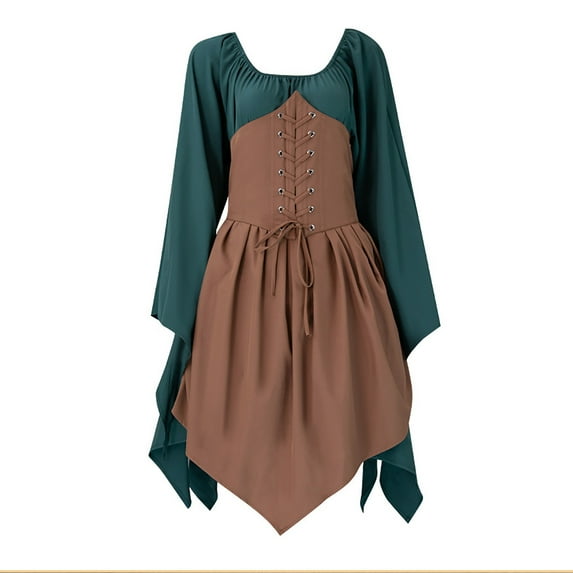 Ozmmyan Women Solid Color Long Sleeved Renaissance Medieval Stage Performance Dress Womens Tops Womens Plus Size Tops