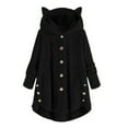 thumbnail image 1 of Ozmmyan Women's Button Down Cardigan Hoodies Cat Ears Irregular Plush Solid Hooded Coat, 1 of 4