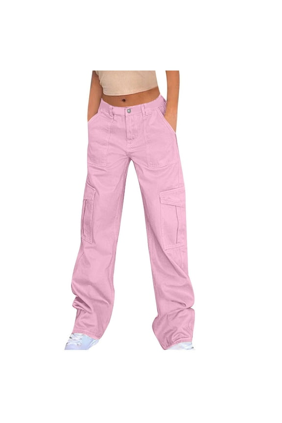 Women's Cargo Pants High Waisted Baggy Cargo Jeans Straight Leg Y2K Streetwear Trousers for Women