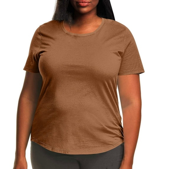 Ozmmyan Women’s Crew Tee with Short-Sleeves Plus Size Tops Curved Hem Womens Shirts Summer Solid Color Tunic Blouses 2025, M-5XL
