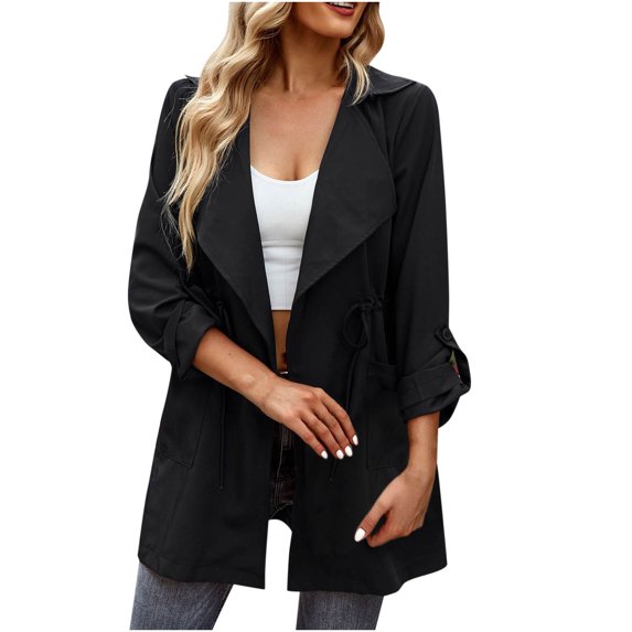 Ozmmyan Women's Fashion Loose Long Sleeve Blouse Solid Color Casual Pocket Tops Coat
