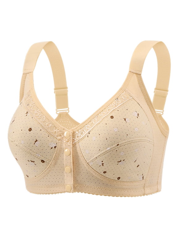 Women's Front Button Closure Bra Breathable Comfort No Underwire Full-coverage Bra Senior Wirefree Bra, Lift & Support, Adjustable Straps, 36B