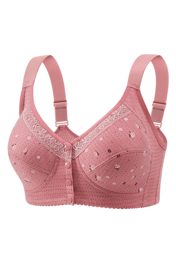 Women's Front Button Closure Bra Breathable Comfort No Underwire Full-coverage Bra Senior Wirefree Bra, Lift & Support, Adjustable Straps, 38DD