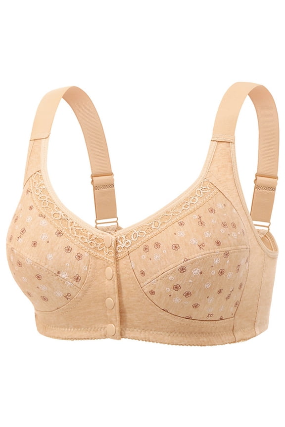 Women's Front Button Closure Bra Breathable Comfort No Underwire Full-coverage Bra Senior Wirefree Bra, Lift & Support, Adjustable Straps, 40D