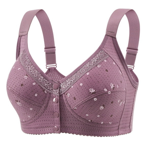 Ozmmyan Women's Front Button Closure Bra Breathable Comfort No Underwire Full-coverage Bra Senior Wirefree Bra, Lift & Support, Adjustable Straps, 44B