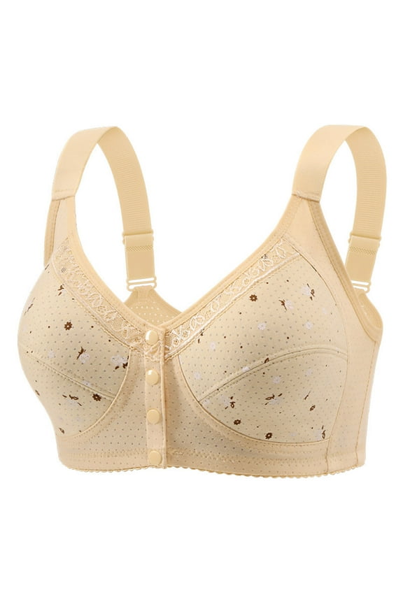 Women's Front Button Closure Bra Breathable Comfort No Underwire Full-coverage Bra Senior Wirefree Bra, Lift & Support, Adjustable Straps, 44C