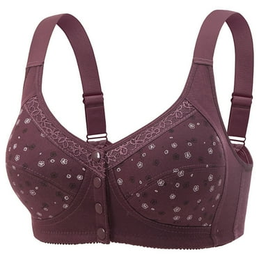 Ozmmyan Women's Front Button Closure Bra Breathable Comfort No Underwire Full-coverage Bra Senior Wirefree Bra, Lift & Support, Adjustable Straps, 44DD