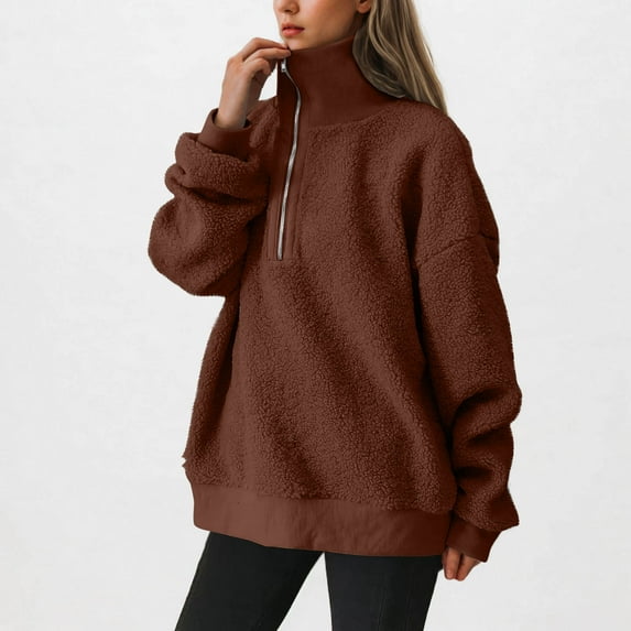 Ozmmyan Women's Fuzzy Loose Sweatshirt Pullover Sport Hoodie Cozy Half Zip Oversized Sweatshirt Athletic