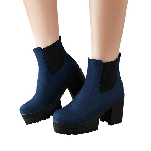 Ozmmyan Women's Large Fall/Winter Suede Thick High Heel Short Boots Girls Shoes