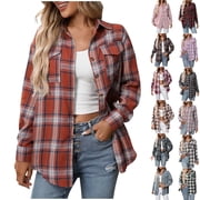 Lmueinov Plaid Flannel Shirts for Women Casual Loose Long Sleeve Shacket Jacket Womens Plaid Button Down Shirt Top, S-XXL