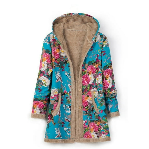 Ozmmyan Women's Plus Size Cotton And Linen Printing Hoodies For Women Fall Winter Fleece Jacket Casual Hooded Sweatshirts Thick Lined