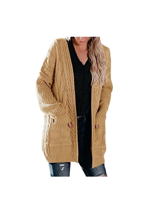 Women's Solid Color Cardigan Wool Sweater Pocket Recreational Long Sleeve Coats