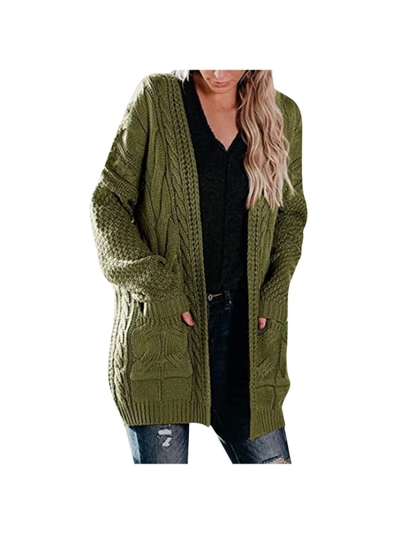 Women's Solid Color Cardigan Wool Sweater Pocket Recreational Long Sleeve Coats