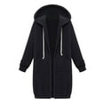 thumbnail image 1 of Ozmmyan Women's Solid Color Jacket Plus Fleece Insert Pocket Hooded Zipper Mid Length Sweater, 1 of 8