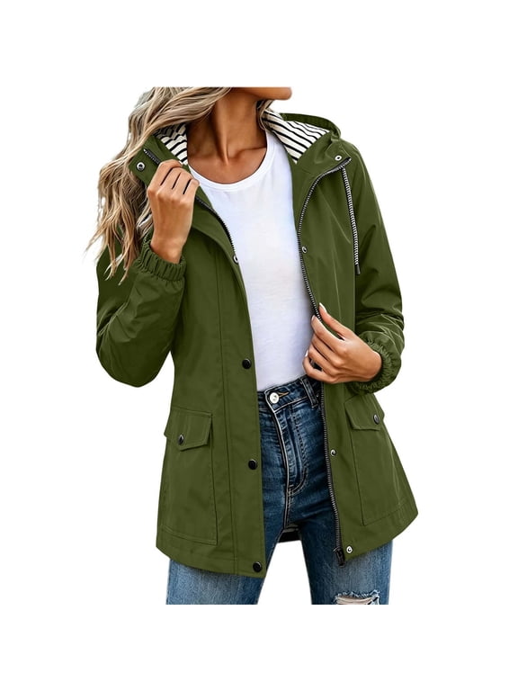 Lightweight Rain Jacket for Womens Hooded Waterproof Windbreaker Casual Outdoor Coat with Pockets Travel Hiking Daily Wear, S-5X
