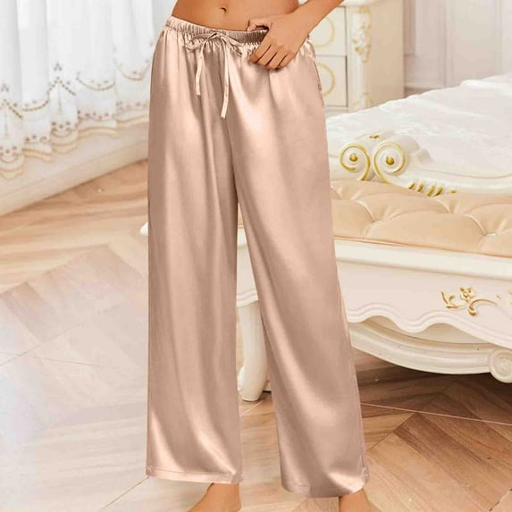Ozmmyan Women's Wide Leg Satin Pants Silk Womens Sleep Pants Cozy Comfy Sleepwear and Loungewear