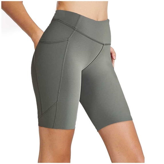 Ozmmyan Women's Workout Shorts High Waist Yoga Shorts With Side Pockets Running Gym Workout Biker Shorts