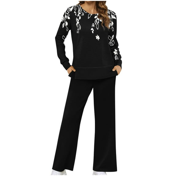 Ozmmyan Womens 2 Piece Outfits Sweatsuit Oversized Sweatshirt Lounge Sets Baggy Sweatpants Fall Fashion Sweatsuits Travel Outfits Fall Graphic Crewneck Sweatshirts Wide Leg Sweatpants, S-3XL