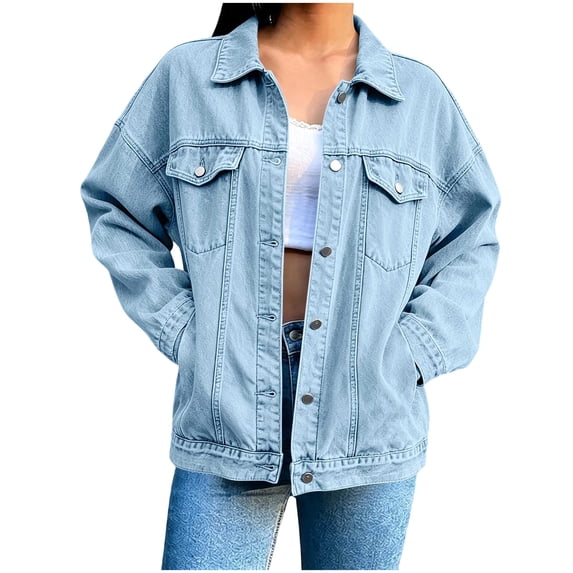 Oversized Denim Jackets for Women Drop Shoulder Jean Jacket Plus Size Casual Button Down Boyfriend Denim Jean Jackets with Pockets