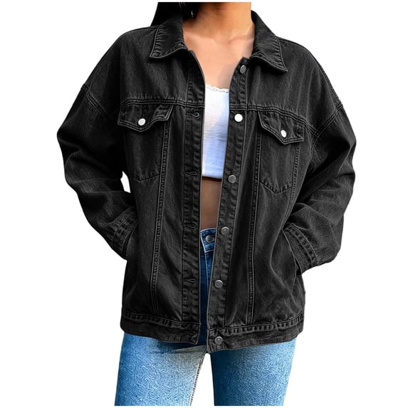 Oversized Denim Jackets for Women Drop Shoulder Jean Jacket Plus Size Casual Button Down Boyfriend Denim Jean Jackets with Pockets