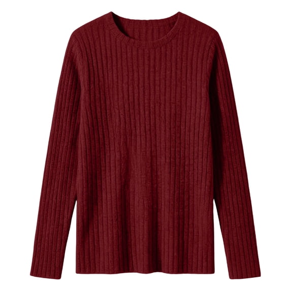 Ozmmyan Womens Crew Neck Sweater for Womens Long Sleeve Ribbed Knit Relaxed Fit Casual Solid Sweater Top Fall Winter