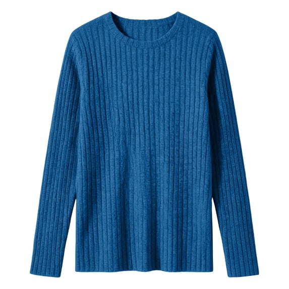 Ozmmyan Womens Crew Neck Sweater for Womens Long Sleeve Ribbed Knit Relaxed Fit Casual Solid Sweater Top Fall Winter
