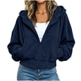 thumbnail image 1 of Ozmmyan Womens Cropped Zip Up Hoodie Ribbed Texture Drawstring Hooded Sweatshirt Jacket with Pockets Casual Fall Outerwear Streetwear Top, 1 of 6