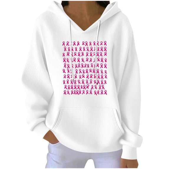 Ozmmyan Womens Fall Sweatshirt Hooded Breast Cancer Awareness Wing Print Long Sleeve Oversized Casual Pullover Sweatshirt with Pocket Winter