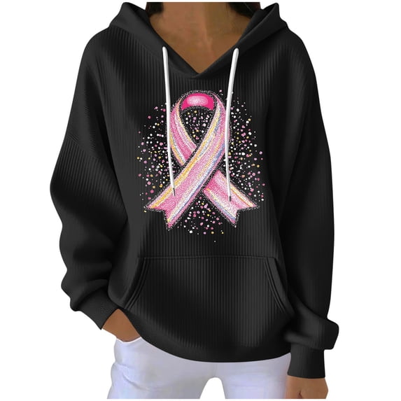 Ozmmyan Womens Fall Sweatshirt Hooded Breast Cancer Awareness Wing Print Long Sleeve Oversized Casual Pullover Sweatshirt with Pocket Winter