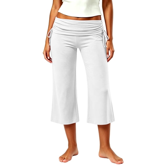 Ozmmyan Plus Size Womens Capri Sweatpants for Womens Foldover High Ruched Waisted Stretch Trousers Casual Lounge Solid Color Cropped Pants