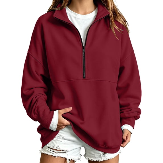 Ozmmyan Womens Half Zip Sweatshirt for Womens Stand Collar Long Sleeve Oversized Pullover Casual Solid Color Winter Top