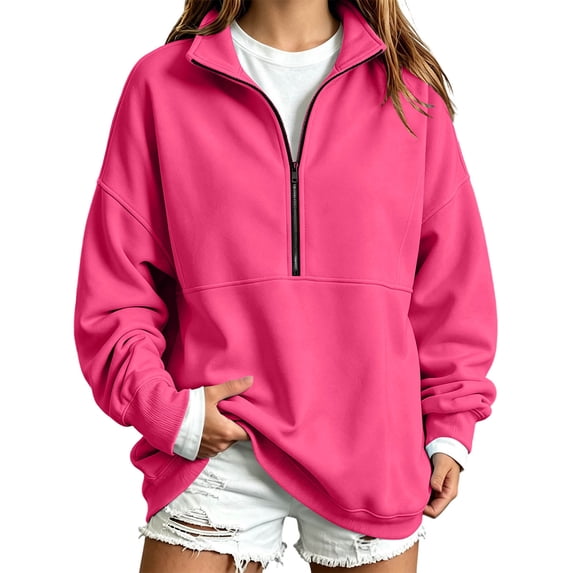 Ozmmyan Womens Half Zip Sweatshirt for Womens Stand Collar Long Sleeve Oversized Pullover Casual Solid Color Winter Top