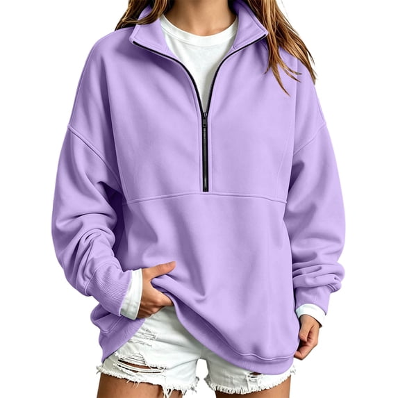 Ozmmyan Womens Half Zip Sweatshirt for Womens Stand Collar Long Sleeve Oversized Pullover Casual Solid Color Winter Top