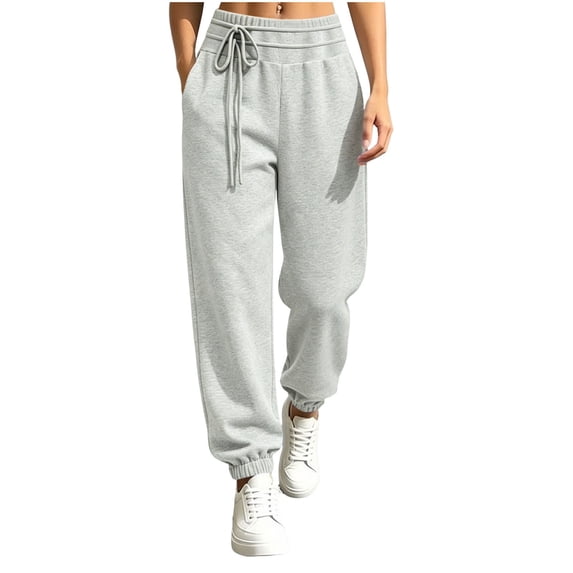 Ozmmyan Womens Joggers Sweatpants Decorative Front Drawstring Elastic Waist Tapered Ankle Cuff Side Pockets Casual Pants